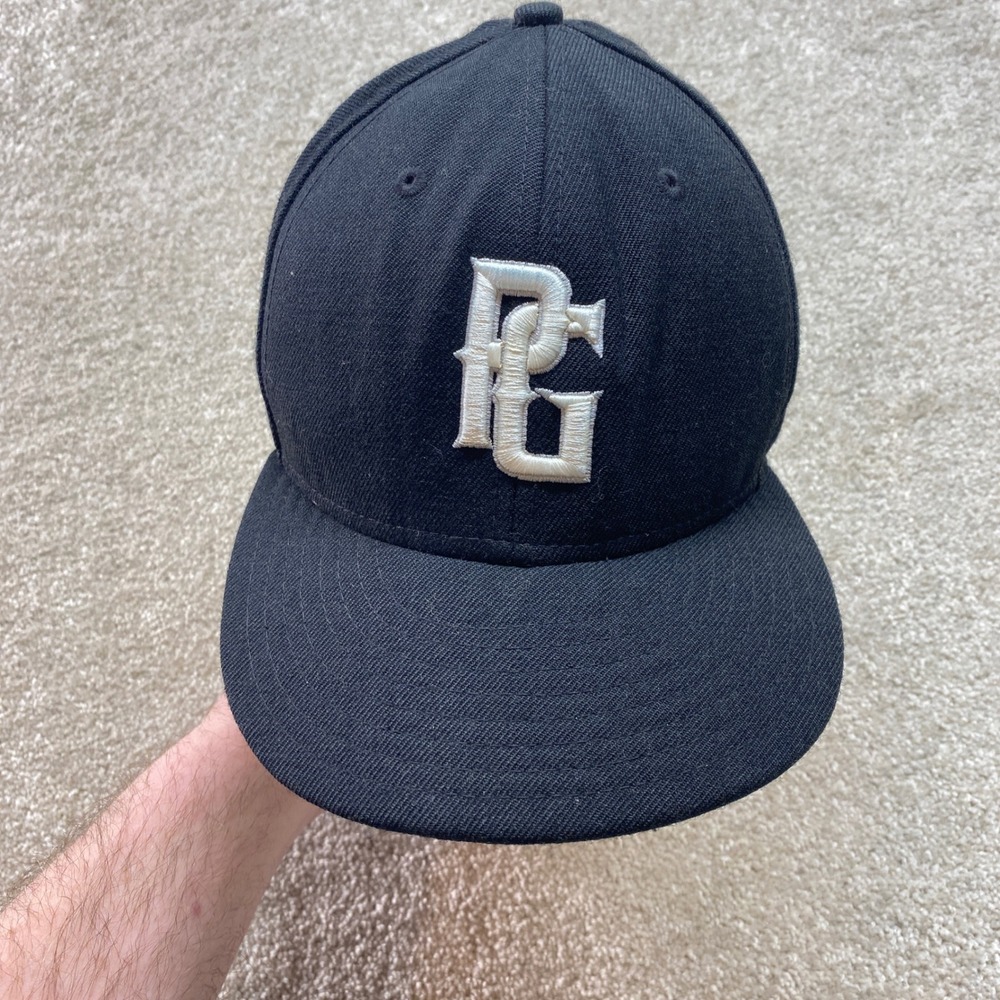 New Era 59FIFTY Fitted Hat Black PG Logo Size 7 3/8 Mens Baseball Cap Wool